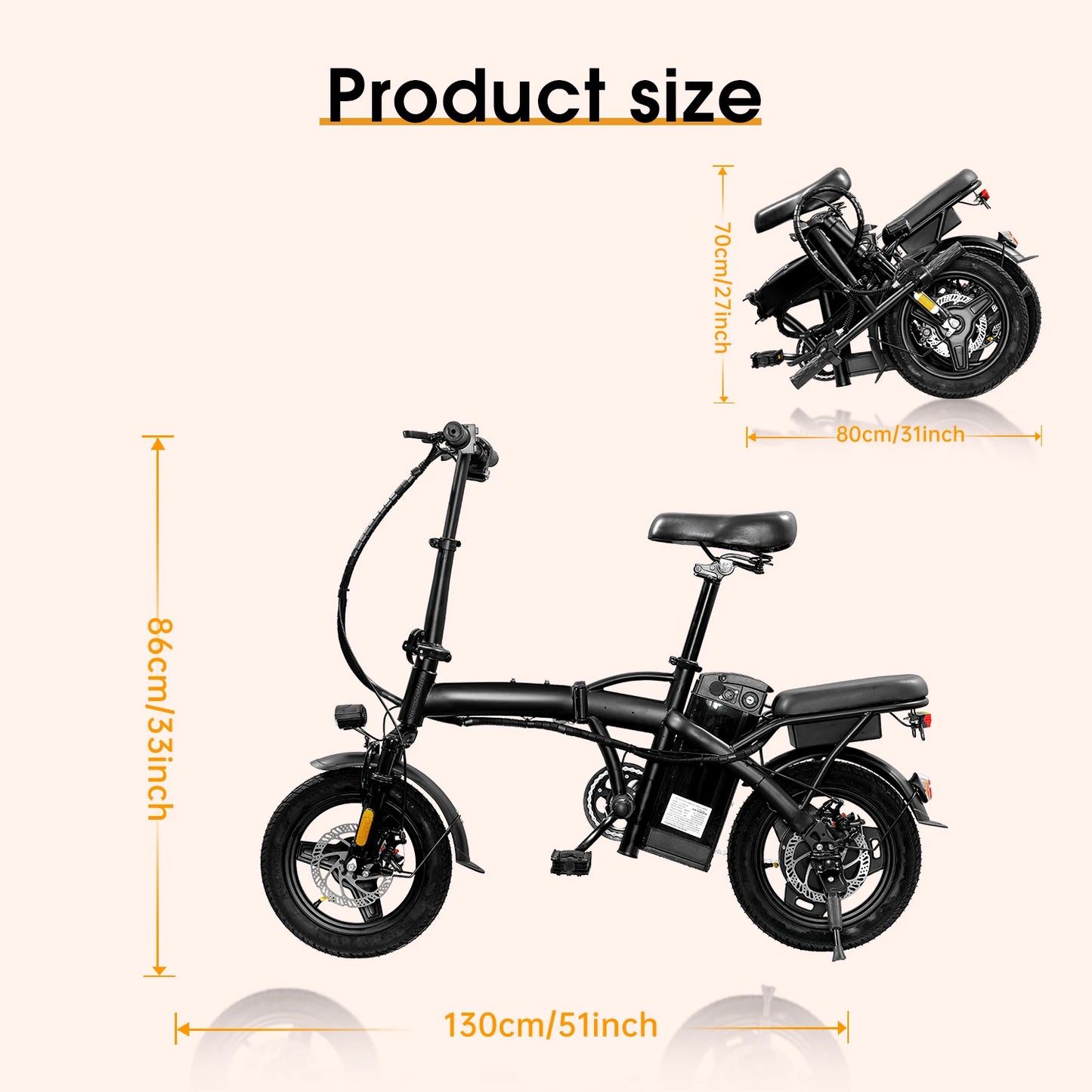 Electric Bike with Basket /  48V 400W Folding Ebike  /  4 inch Road Tire /  Carbon Steel /  Lightweight  /  Foldable  /  Adult /  Brushless