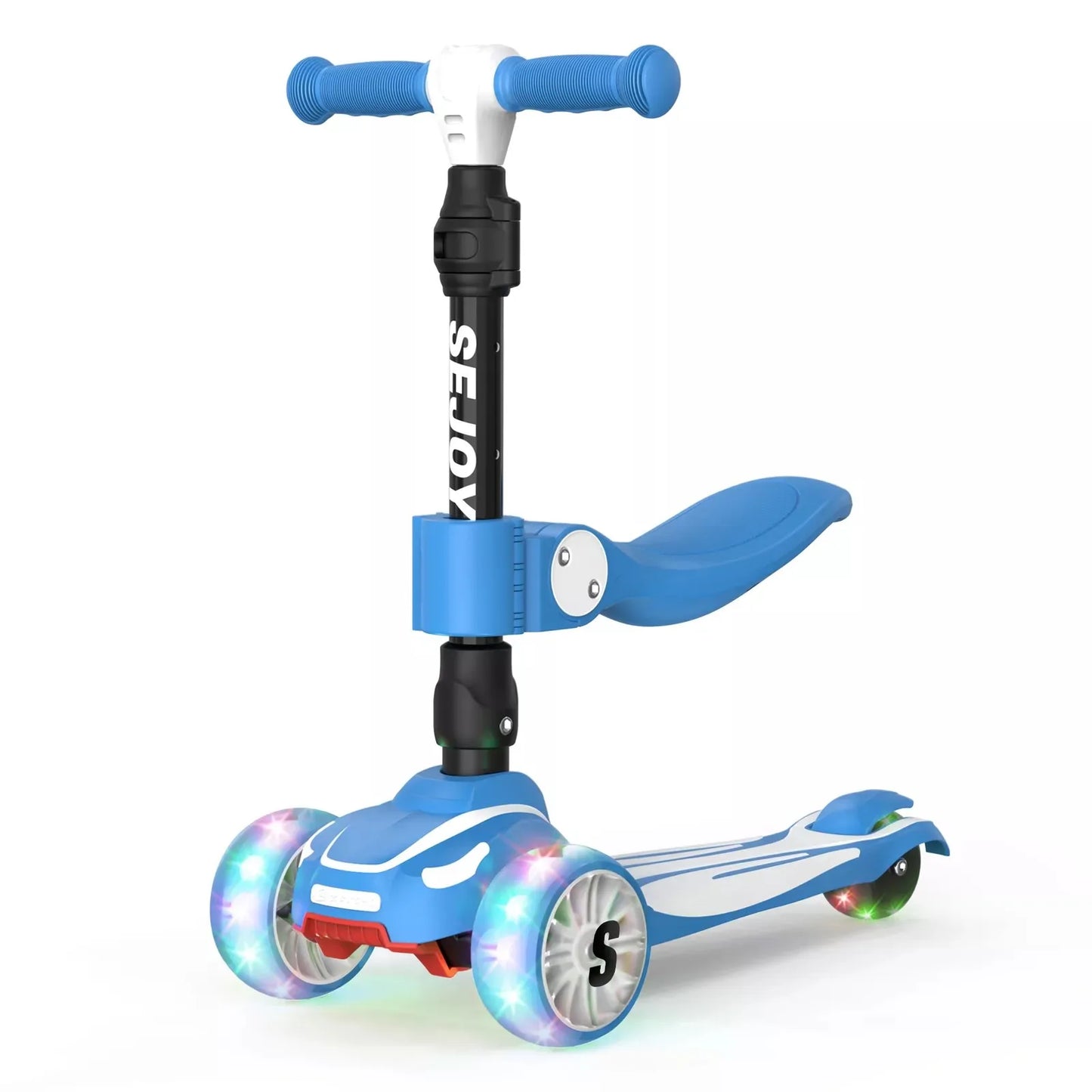 Toddler Kick Scooter /  Children's'  Fold-down-Seat Balance Scooter /  Adjustable Height/Handlebars /  Balance Scooter / Illuminated Wheels /  Ages 3-12