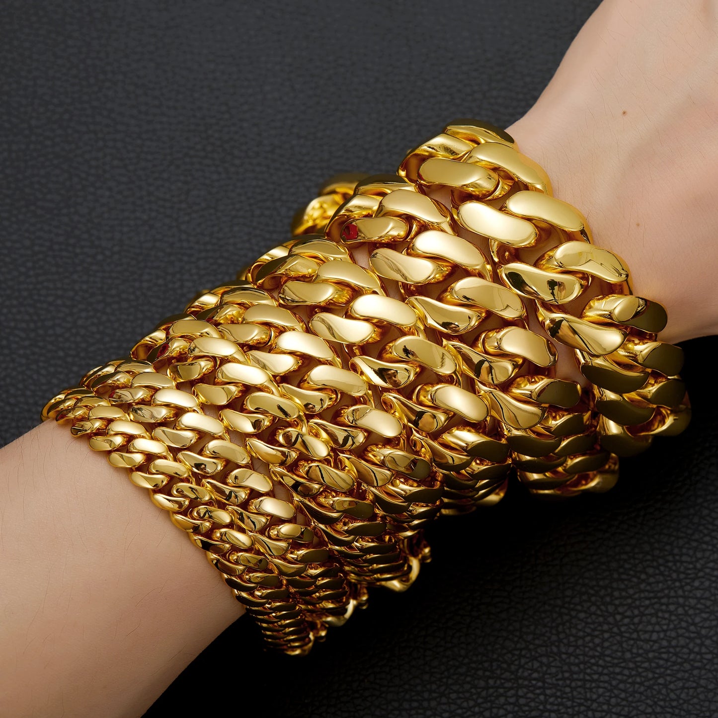 **8-22mm Hip Hop Bling / Gold Color Stainless Steel / Dense Cuban Miami Link Chain Necklaces / 18k Gold-plated Jewelry