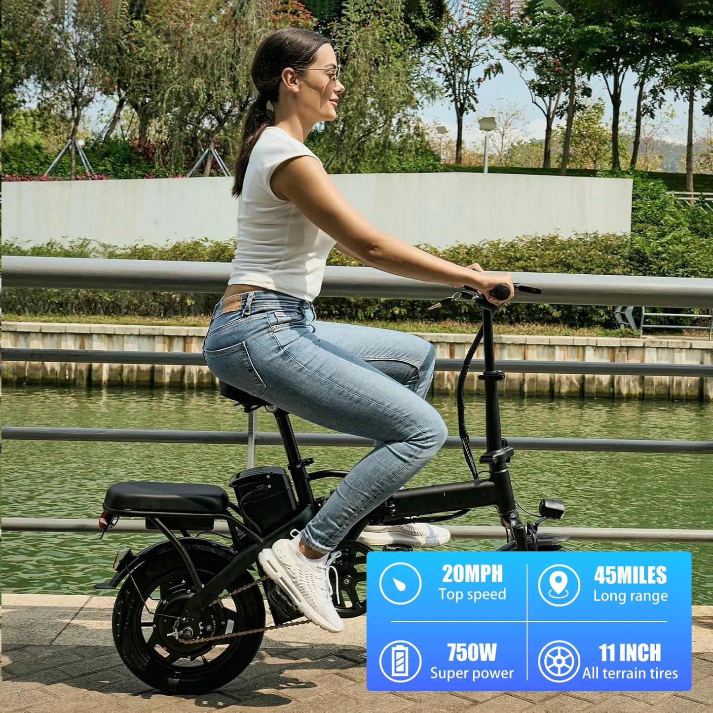 Electric Bike with Basket /  48V 400W Folding Ebike  /  4 inch Road Tire /  Carbon Steel /  Lightweight  /  Foldable  /  Adult /  Brushless