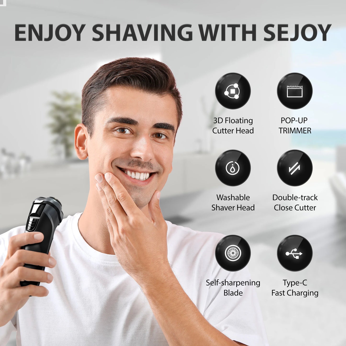 2-in-1 Electric Rotary Shaver / 5W Razor / Rechargeable / Pop-up Trimmer / Type-C Fast Charging / 3D Floating Cutter Head / Washable / Shaving Beard Machine