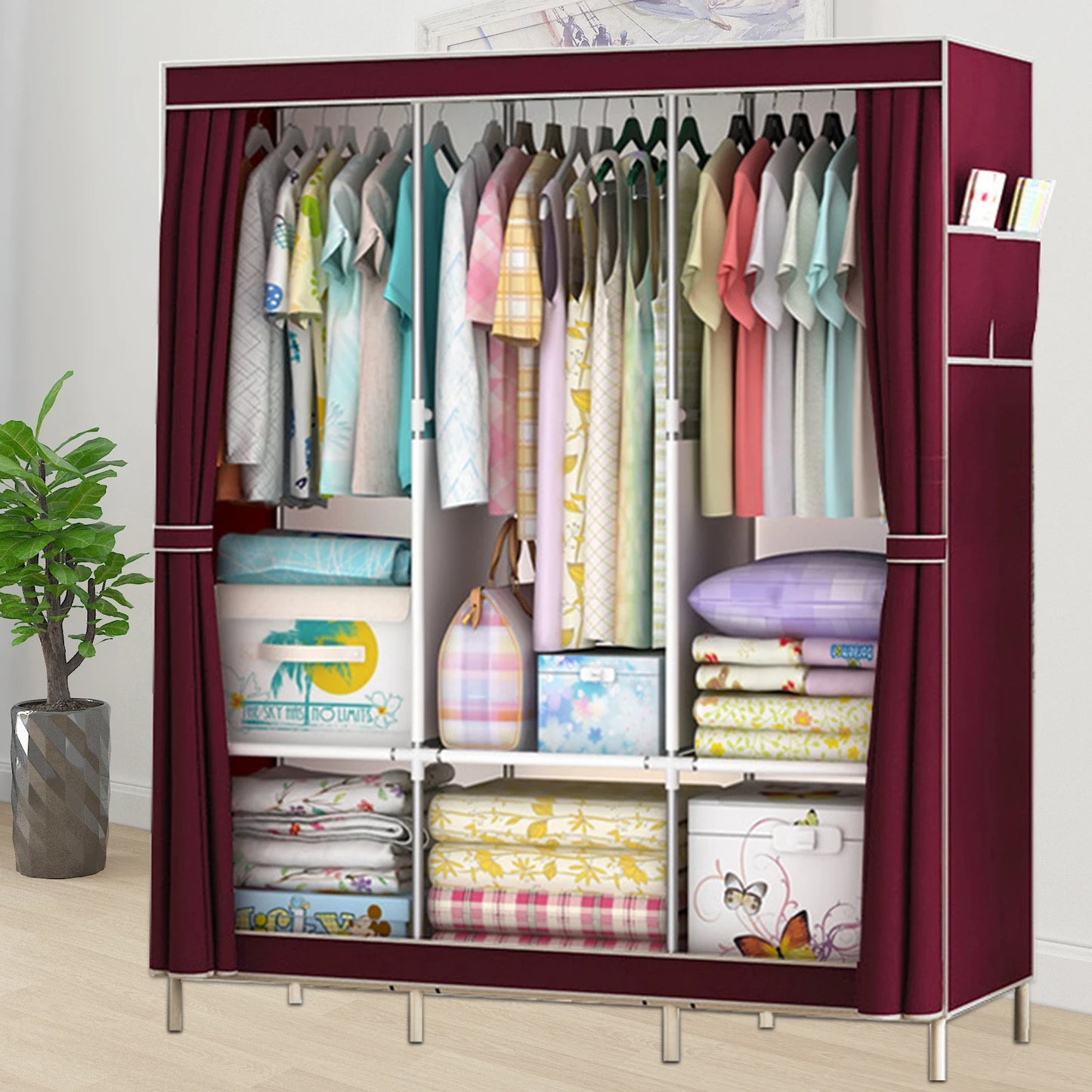 Garment Rack / Closet Wardrobe Organizer / Storage Rack / Portable Clothes, Shoes and Accessories Closet / Dustproof /  Non-woven Fabric / Quick and Easy to Assemble