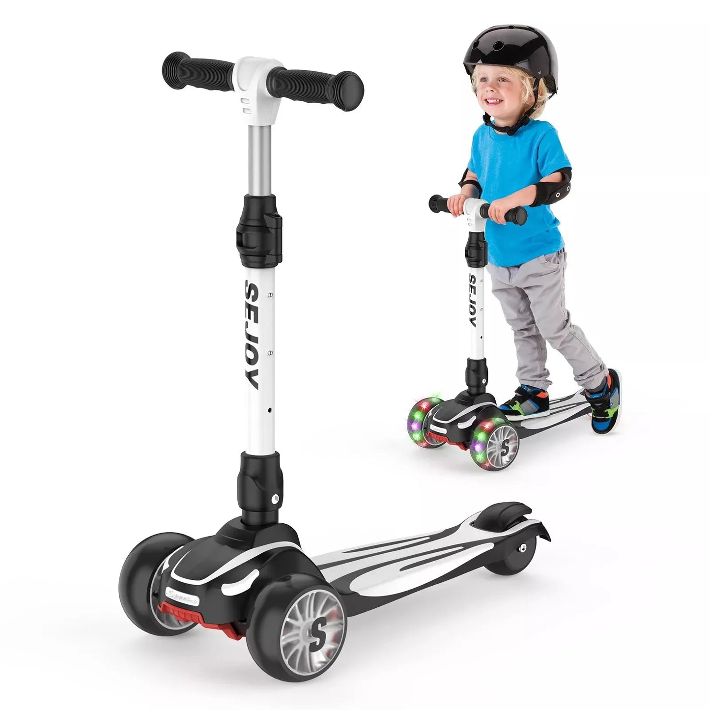 Toddler Kick Scooter /  Children's'  Fold-down-Seat Balance Scooter /  Adjustable Height/Handlebars /  Balance Scooter / Illuminated Wheels /  Ages 3-12