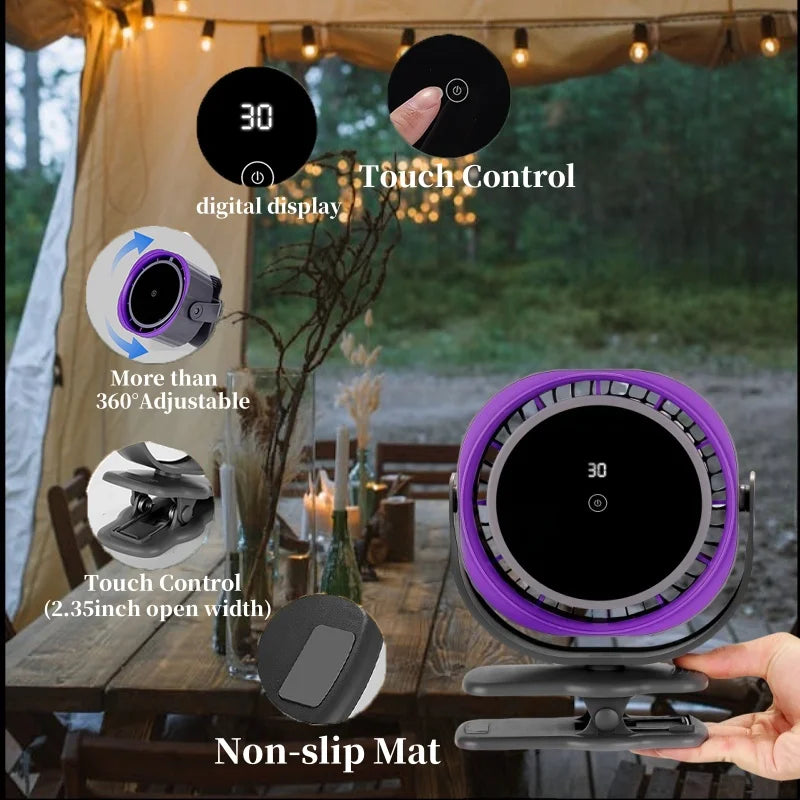 Portable Clip Fan /  Desktop Fan / Touch Screen 360° Adjustable /  3600mAh  / Rechargeable Strong Clamp Fan  / for Home/Office/Travel/Camping