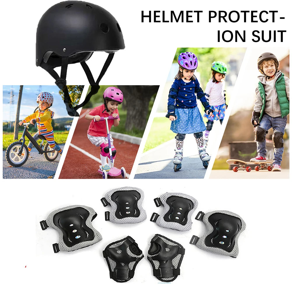 Kids Safety Helmet Knee Elbow Pad Set /  Boys Girls Head Protective Gear Set /  Bicycle / Cycling / Skateboard / Scooter / Skating / Helmet