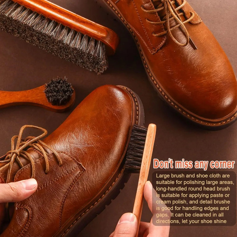 Horsehair Shoe Shine Brush Set  / Polishing Applicator /  Cleaning /  Leather Shoes /  Boot Care /  Brush /  Suede Cleaning Brush