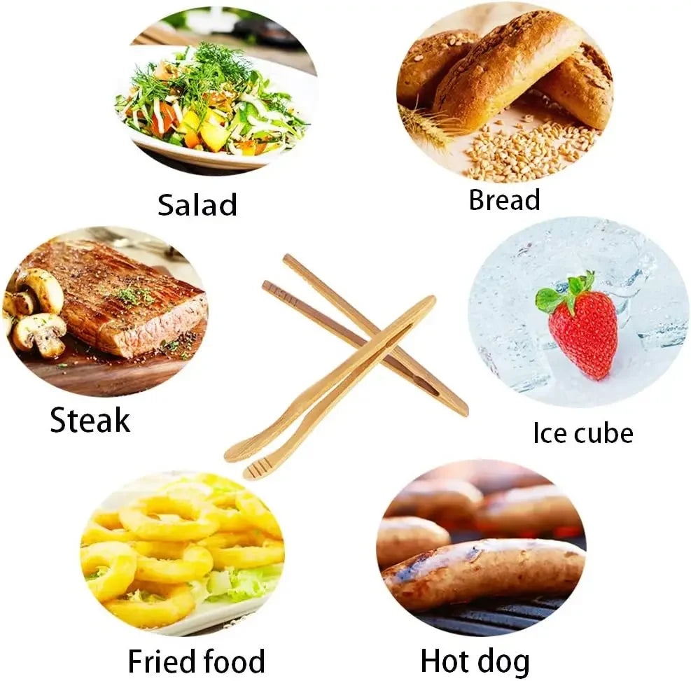 4 pack Bamboo Toaster Tongs  /   7” Reusable Wood Cooking Tongs  /  Ideal Kitchen Utensil  /  For Cheese, Bacon, Muffins, Fruits, Bread