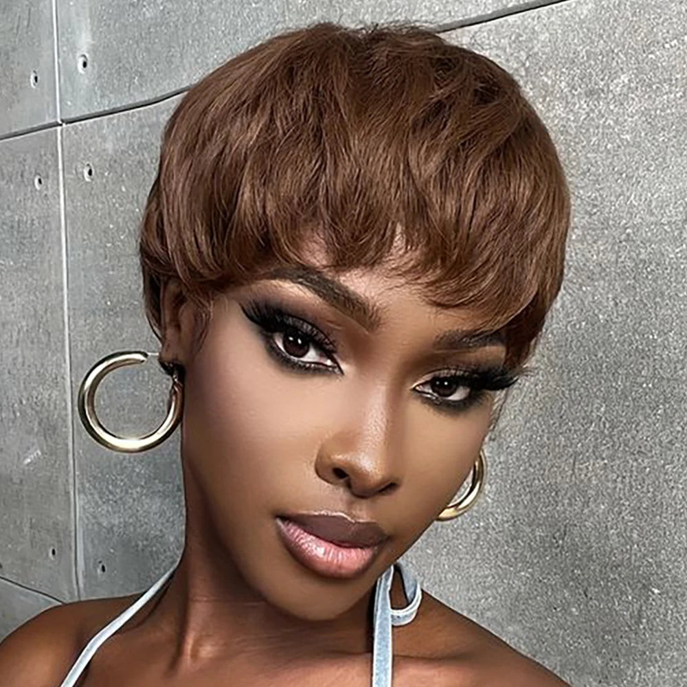 Short Pixie Cut Wig  /  Human Hair /  For Black Women /  Machine Made Wigs With Bangs /  Colored Brazilian Wig /  Human Hair Wigs
