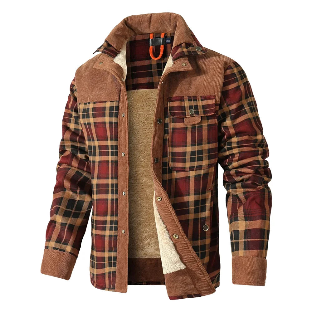**Men's Jackets / Winter / Windproof / Warm / Casual / Bomber Coat / Plaid Sherpa Lined Flannel Outdoor Classic Jacket / Men