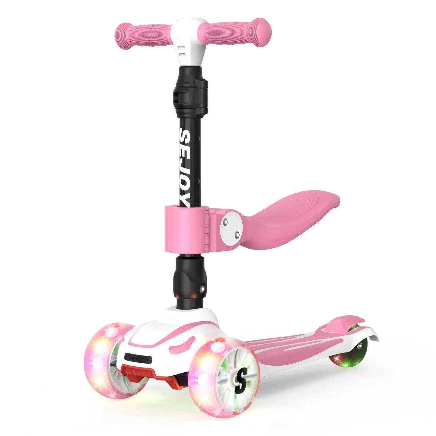 Toddler Kick Scooter /  Children's'  Fold-down-Seat Balance Scooter /  Adjustable Height/Handlebars /  Balance Scooter / Illuminated Wheels /  Ages 3-12