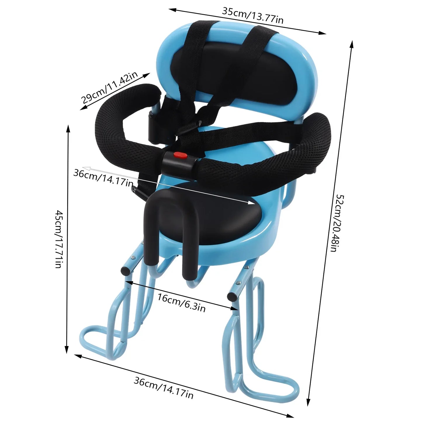 Bike Child Safety Leather Seat /  Bicycle Child Safety Leather Seat with Safety Fence /  Foot Pedal & Seat Belt for Baby, Toddler, Child /  Universal