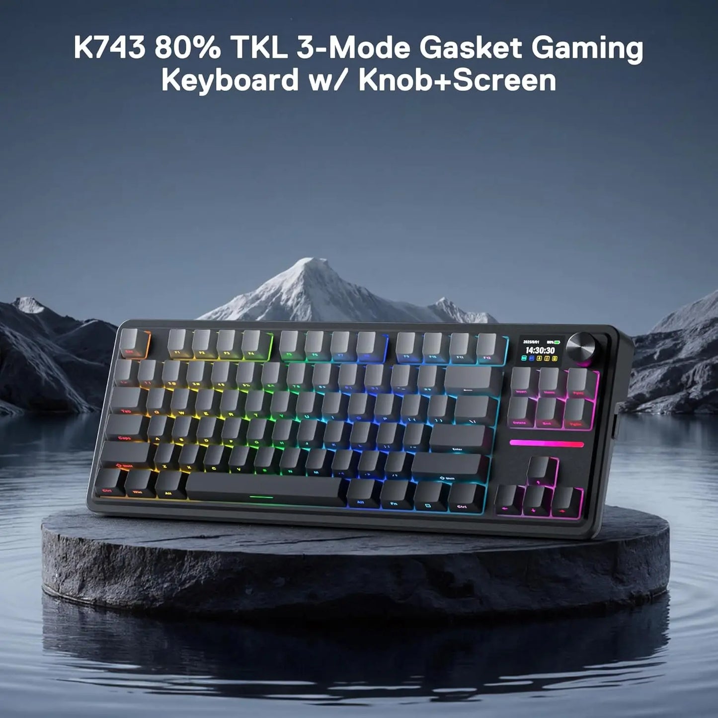 CM***K743 PRO GB 80% Gasket RGB Gaming Keyboard w/Hype 1.14’’ TFT Screen & Knob / 84 Keys Mechanical Keyboard / 5-Layer Noise