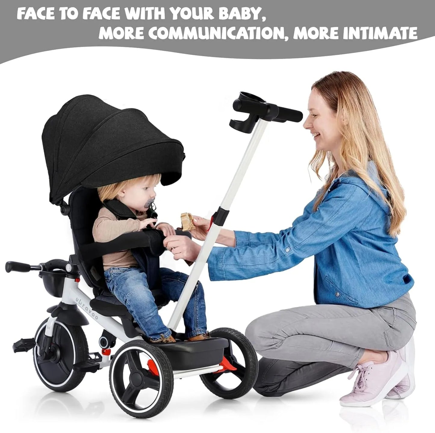 5 in1 Baby Stroller /  Tricycle /  Ride Bike /  5-in-1 /  Adjustable Canopy / Sitting & Lying Down /  Training Wheels /  Easy to Assemble and Disassemble