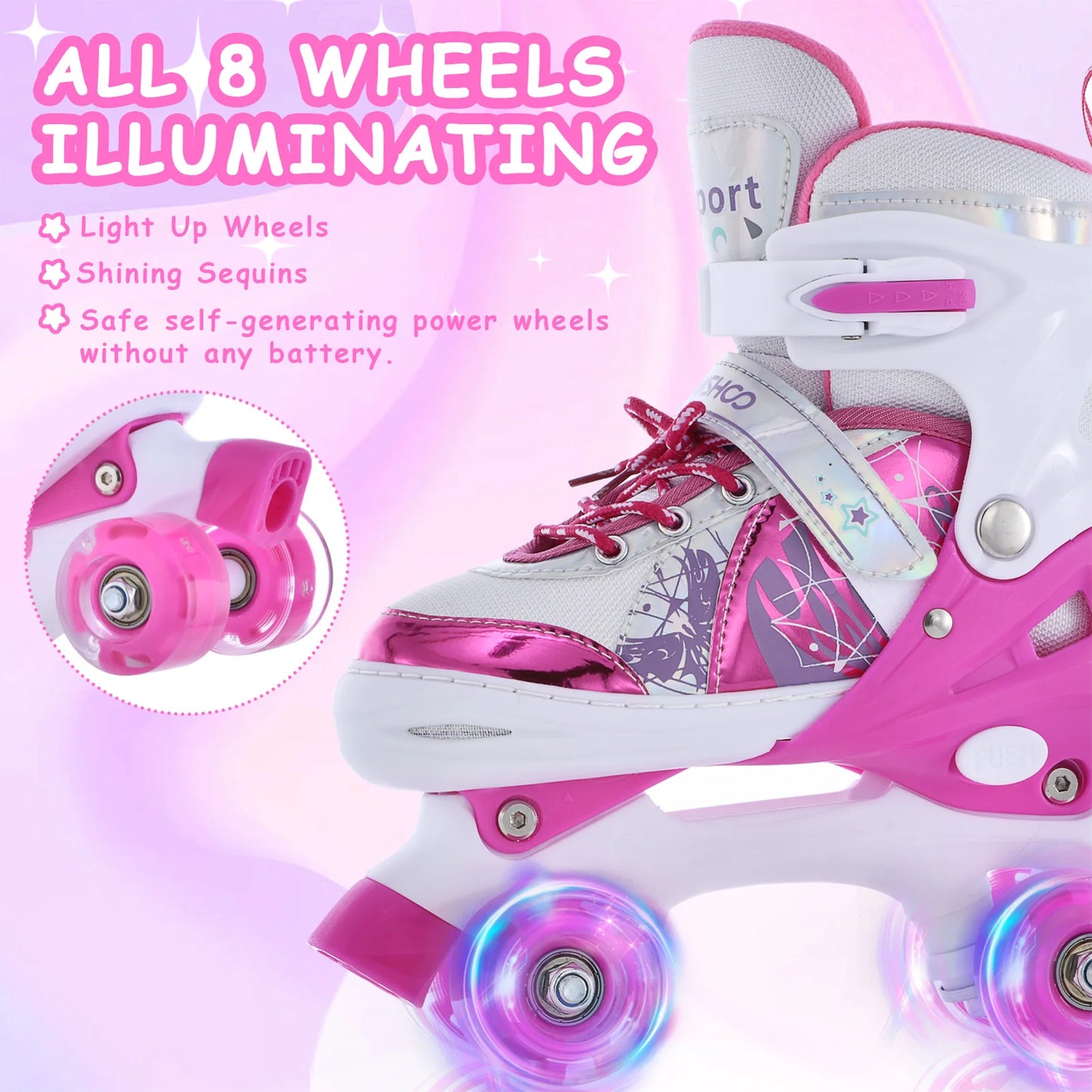 Roller Skates for Girls and Boys / 4 Size Adjustable / Light Up kids roller skates