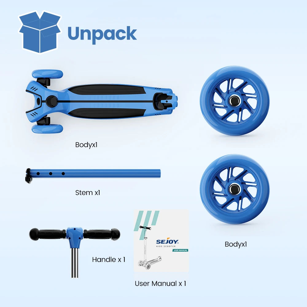 Toddler Kick Scooter /  Children's'  Fold-down-Seat Balance Scooter /  Adjustable Height/Handlebars /  Balance Scooter / Illuminated Wheels /  Ages 3-12