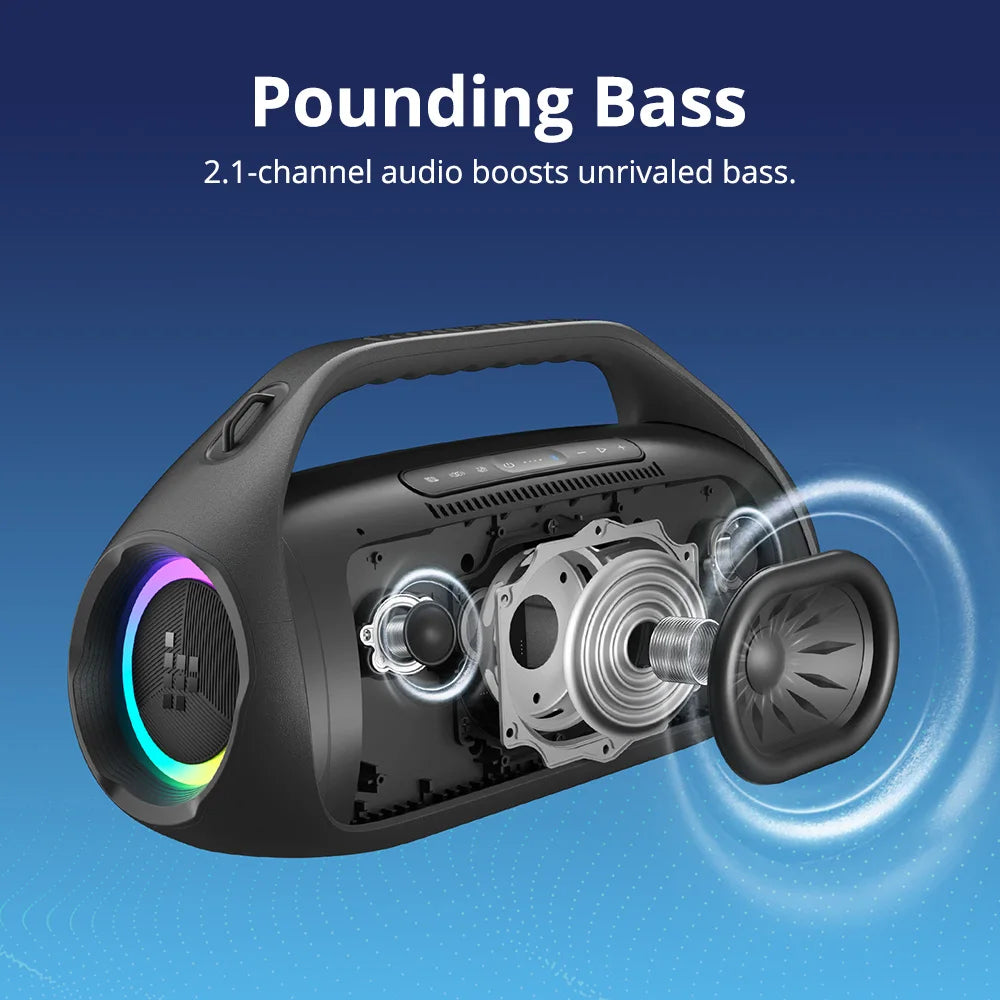 Bluetooth Wireless  Portable Speaker with 90W, 2.1-Channel Clarity, 26H Playtime / Waterproof / Sync 100+ Speakers
