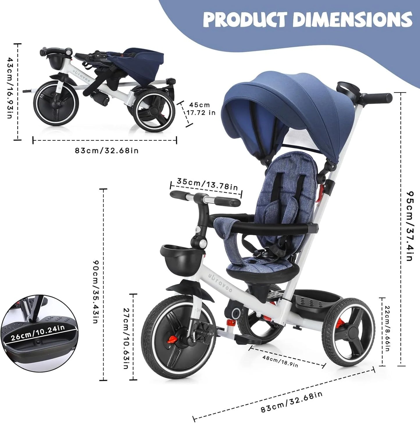 5 in1 Baby Stroller /  Tricycle /  Ride Bike /  5-in-1 /  Adjustable Canopy / Sitting & Lying Down /  Training Wheels /  Easy to Assemble and Disassemble