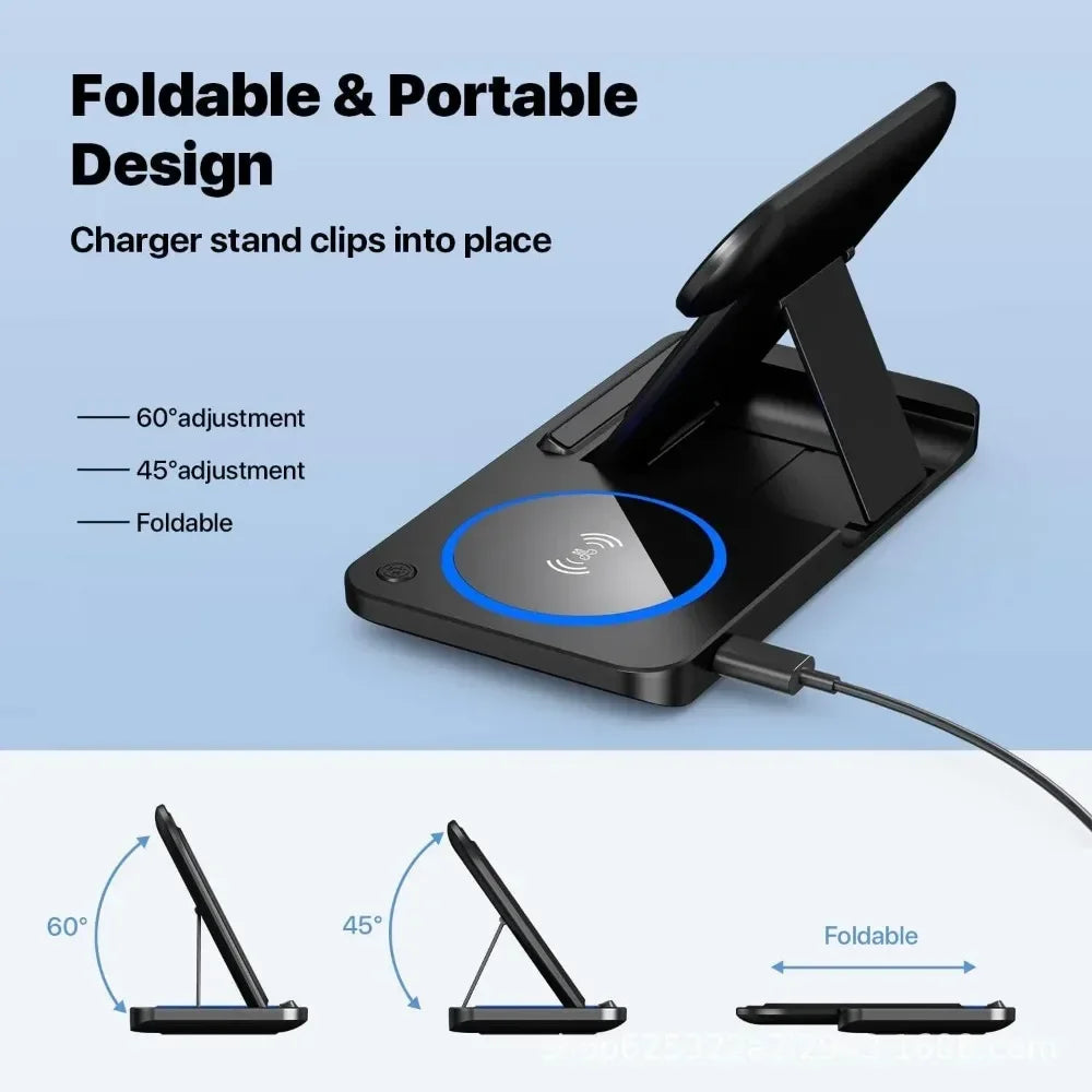 30W 3 in 1 Fast Wireless Charger Stand / Foldable /  for IPhone 15 14 13 12 11 / Apple Watch 9 8 7 6 5 / Airpod Pro