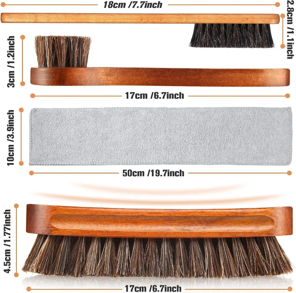 Horsehair Shoe Shine Brush Set  / Polishing Applicator /  Cleaning /  Leather Shoes /  Boot Care /  Brush /  Suede Cleaning Brush