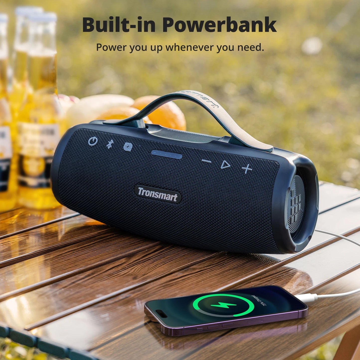 **Mirtune S100 Bluetooth Speaker / 50W Speaker / IPX7 Waterproof / APP Control / Built-in Powerbank / Retractable Handle