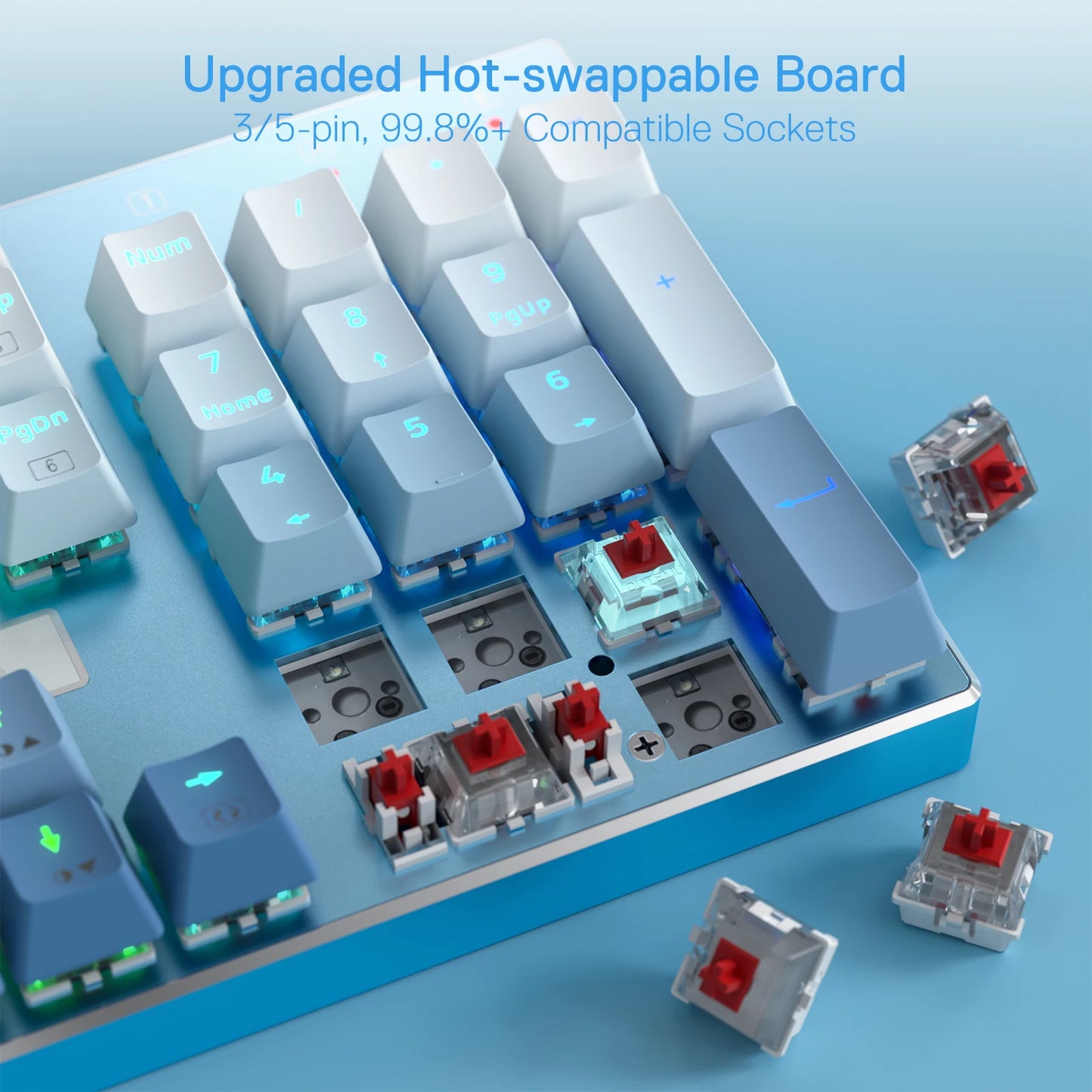 LED Backlite Wired Mechanical Gaming Keyboard / Aluminum Base / 104 Keys / Hot-Swap Linear Quiet Red Switch