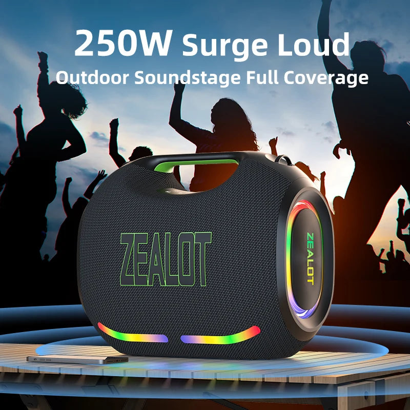 ZE21 250W Wireless Speaker / Outdoor / Portable /  Waterproof /  48000mAh Long Battery with RGB Color Lights / Up To 18 Hours Of Play Time