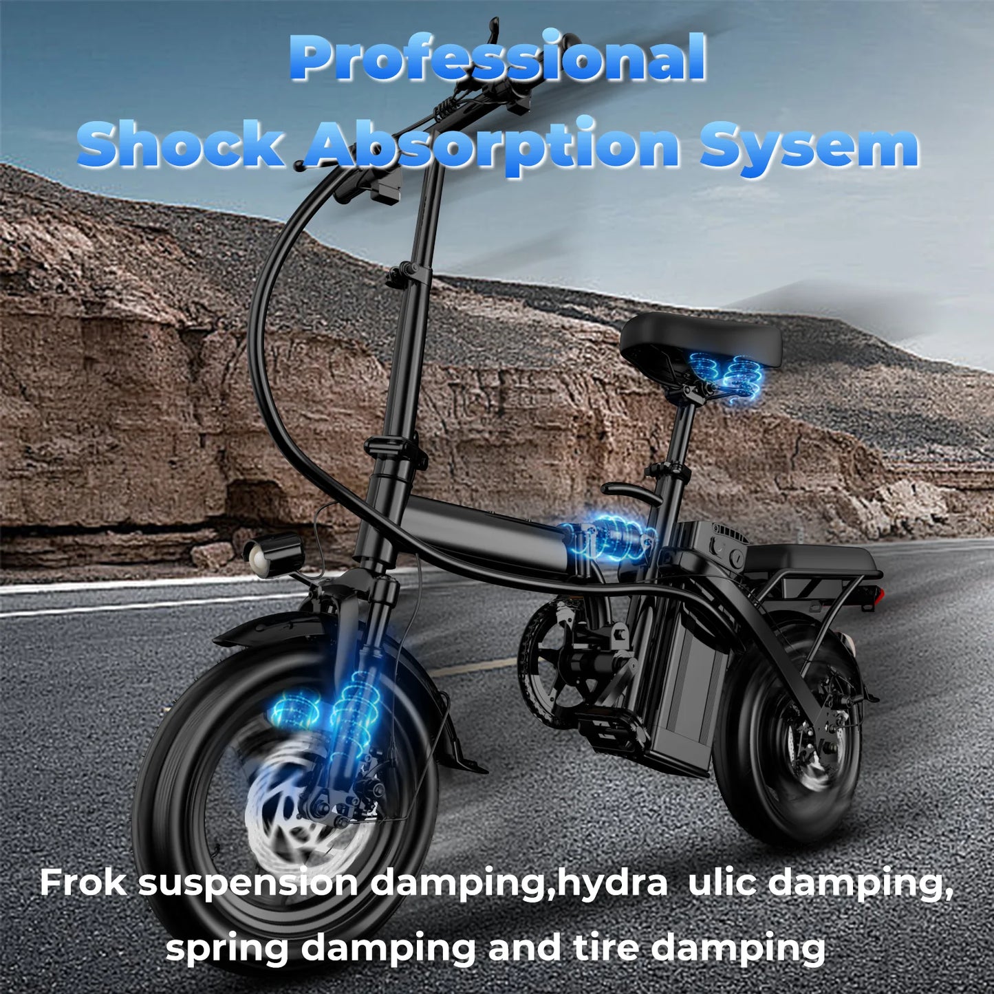 500W Adult Electric Bike \ 20 MPH \ 48V 12Ah Removable Battery / 14 Inch Folding Electric Bike / Multi-Shock Absorption