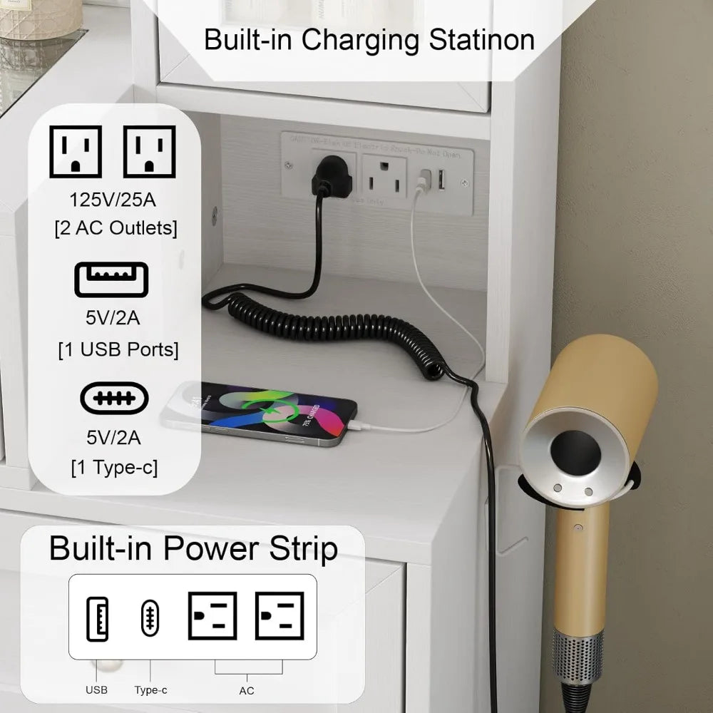 43" Vanity Desk with Mirror & 11 Lights /  5 Drawer Modern Makeup Desk with Glass top & Cushioned Stool /  3 Lighting Modes Bright
