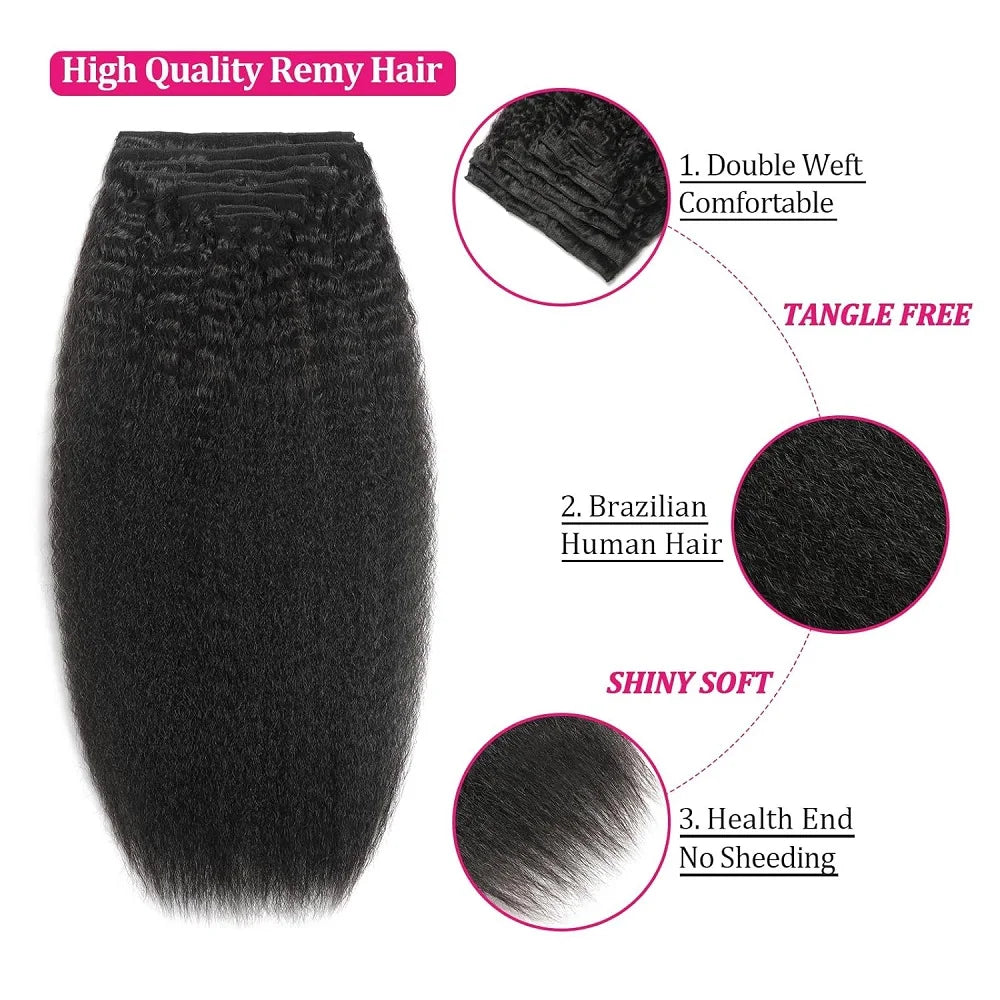 Human Hair Extensions  /  100% Unprocessed Remy Hair Clip in Hair Extensions  /  Real Human Hair /  for Women  /  Kinky  /  Straight