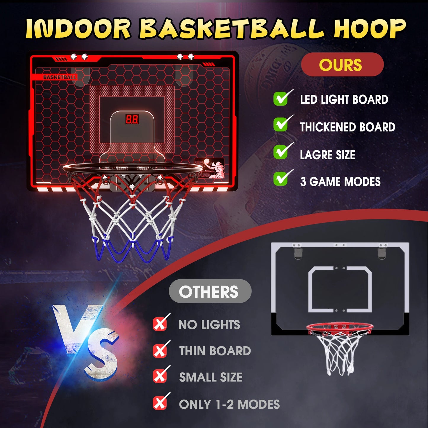Mini Basketball Hoop For Kids /  Basketball Hoop Over The Door /  Scoreboard /  Sports Toys /  Gifts f   4 - 10 Year Old Boys and Girls