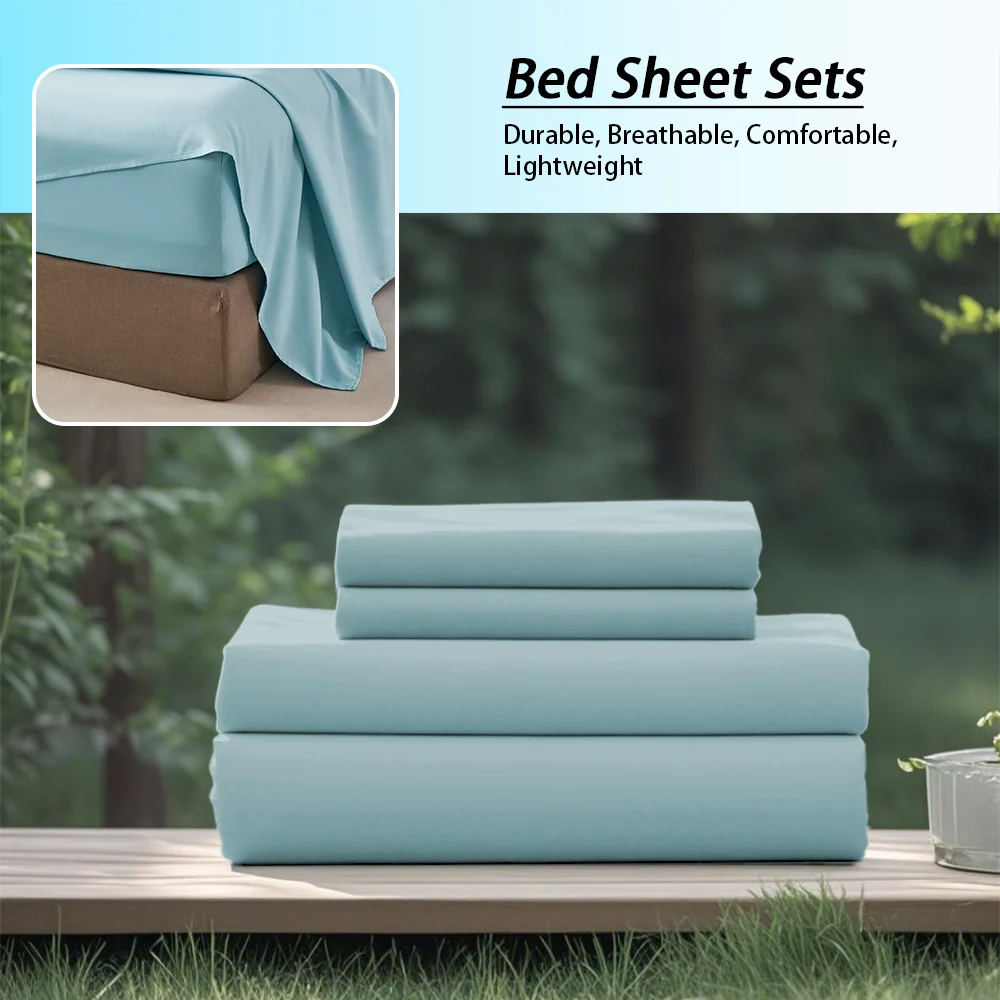 4 Pcs Soft, Solid Color, Fashionable Home Bedding Set / Microfiber / Suitable for All Seasons / 1 Fitted Sheet, 1 Flat Sheet,  2 Pillowcases