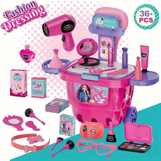 36 Luxury fashion Makeup & Styling Sets for Kids / Includes:  Shopping Cart, Hairdryer, Brushes, Lipstick, Mirror & Bobby Pins  /  Easy Assembly
