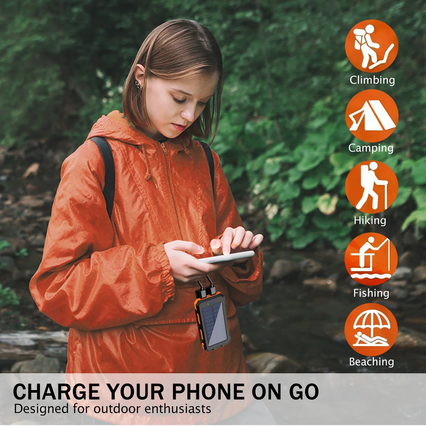 20000mAh Solar Charger for Cell Phone  /  Portable Solar Power Bank /   Dual 5V USB Ports  /  2 LED Light Flashlight  /  Outdoor  /  Camping  /  Hiking /  Fishing