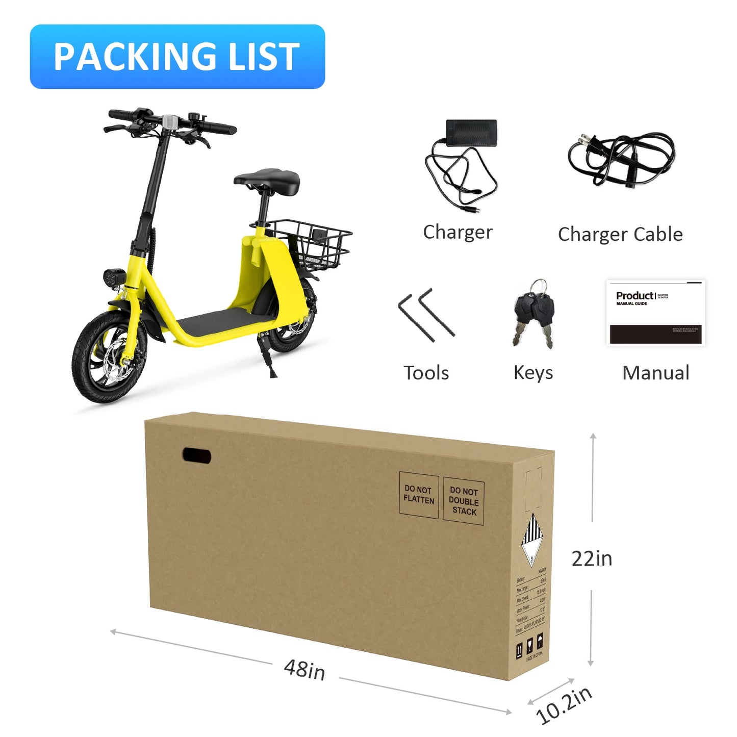 450W Adult Electric Scooter  /   15.5 mph  /  with Seat and Shopping Basket /  Suitable for Females /   Electric Scooter for Urban Commuting
