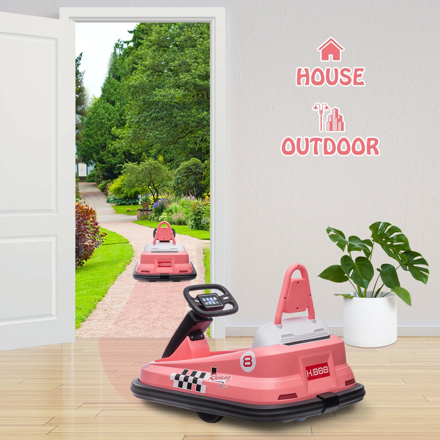 Bumper Car for Toddlers /  6V Electric Ride On Toys for Kids /  1.9 MPH Max Speed  /  Steering Wheel 360 Degree Spin  /  2-Speeds / Lights / Music