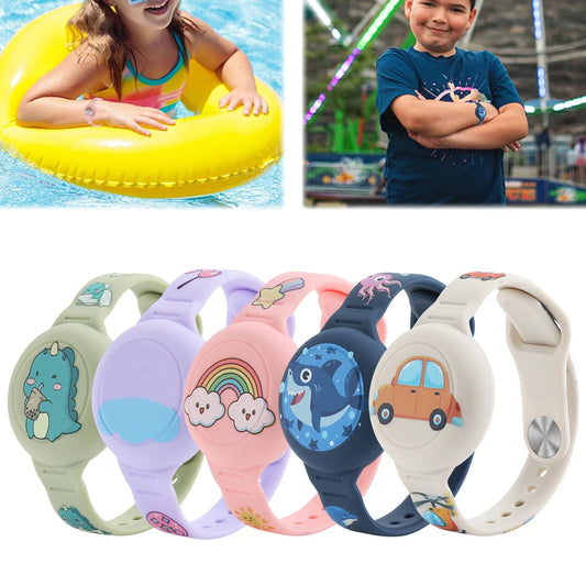 Cute Waterproof Silicone Toddler GPS Tracker Wristband for AirTag / Kids / Cartoon Design / Lightweight