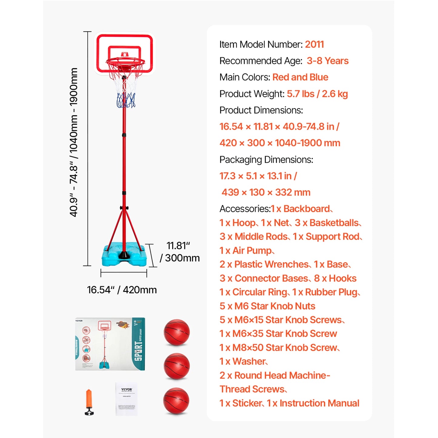 Toddler Adjustable Basketball Hoop
104-190CM Rack for Kids
Outdoor Indoor Ball Sport 
Backboard Rim Shoot
Children Toys