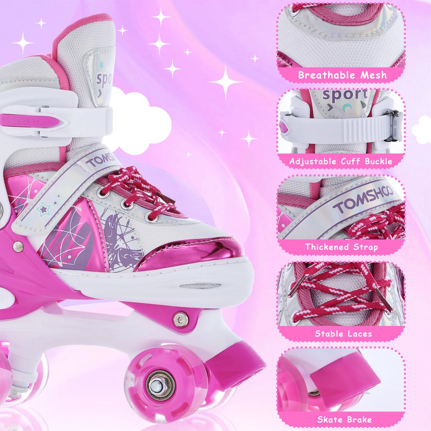 Roller Skates for Girls and Boys / 4 Size Adjustable / Light Up kids roller skates