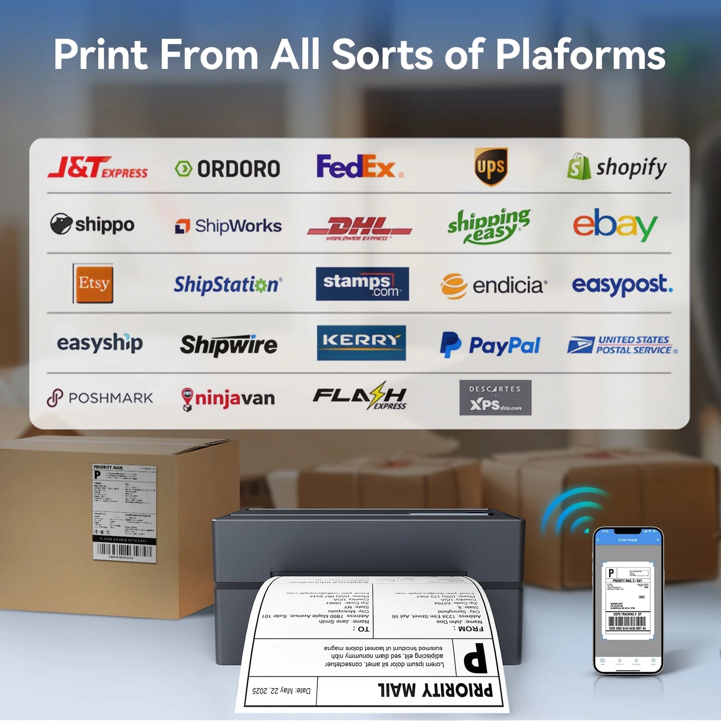 **Thermal Label Printer / Portable / No Ink Required / 300DPI 4x6 for Small Business / WiFi / Bluetooth / USB High Speed