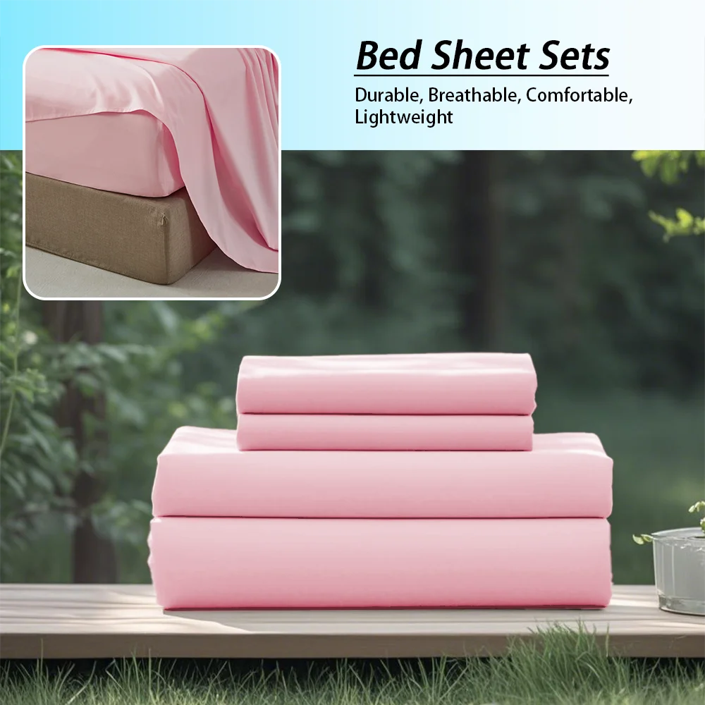 4 Pcs Soft, Solid Color, Fashionable Home Bedding Set / Microfiber / Suitable for All Seasons / 1 Fitted Sheet, 1 Flat Sheet,  2 Pillowcases