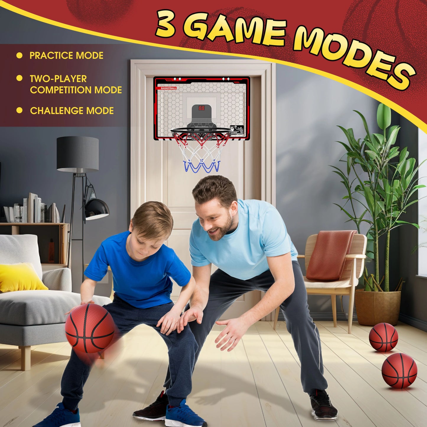 Mini Basketball Hoop For Kids /  Basketball Hoop Over The Door /  Scoreboard /  Sports Toys /  Gifts f   4 - 10 Year Old Boys and Girls
