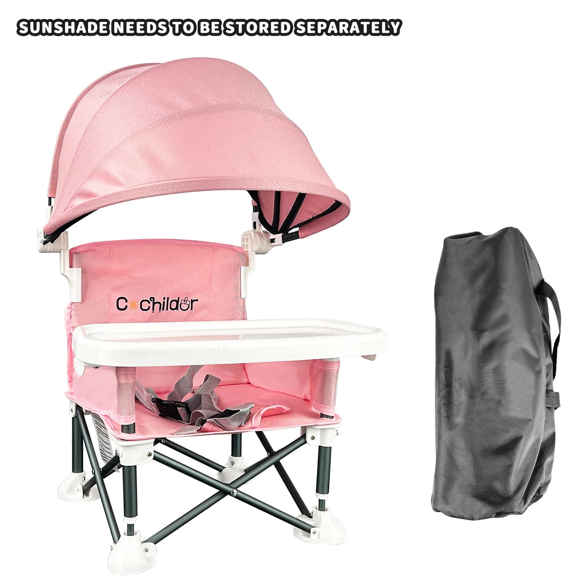 Booster Seat / Portable Child Dining Chair /  Removable Awning /  5-point Safety Belt / Foldable / Detachable Plates / Carrying Bag
