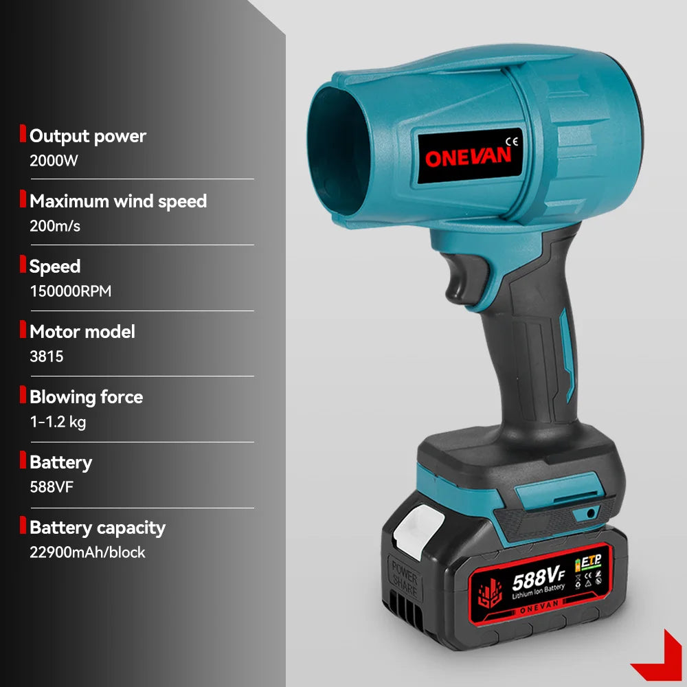 High Power Brushless Cordless Electric Turbo Jet Fan  /  2000W Air Blower  / Dust, Snow Removal / Power Tool  / For Makita Battery Pin
