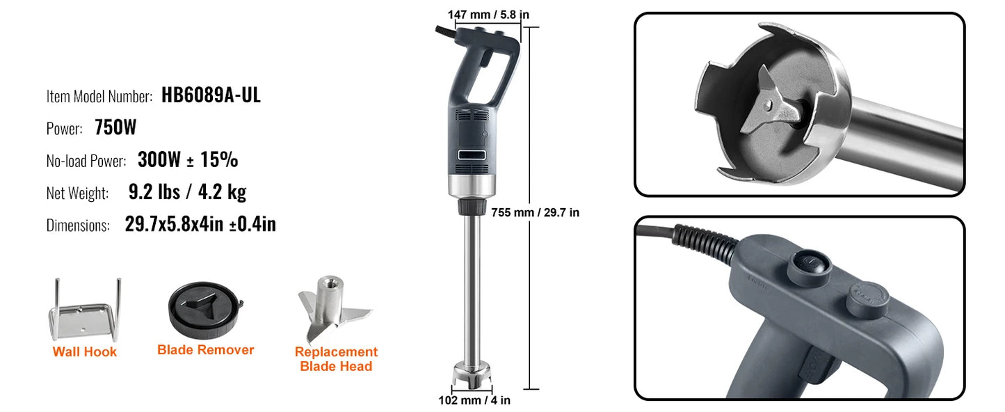 16" Commercial Immersion Blender /  Heavy Duty Commercial Hand Mixer /  Multi-Purpose Portable Commercial Mixer for Soup, Smoothie, Puree Baby Food