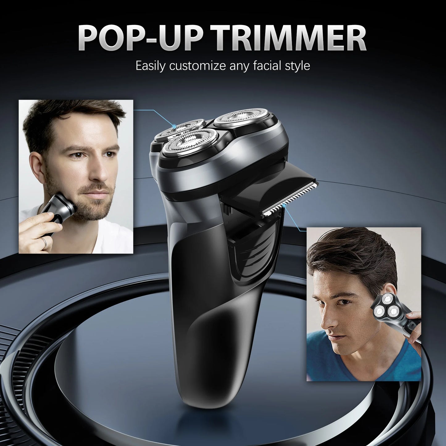 2-in-1 Electric Rotary Shaver / 5W Razor / Rechargeable / Pop-up Trimmer / Type-C Fast Charging / 3D Floating Cutter Head / Washable / Shaving Beard Machine