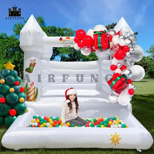 10x8ft Toddler's Party Inflatable White Bounce House With Slide And Ball Pit / Customization / Bouncy Castle Includes Blower