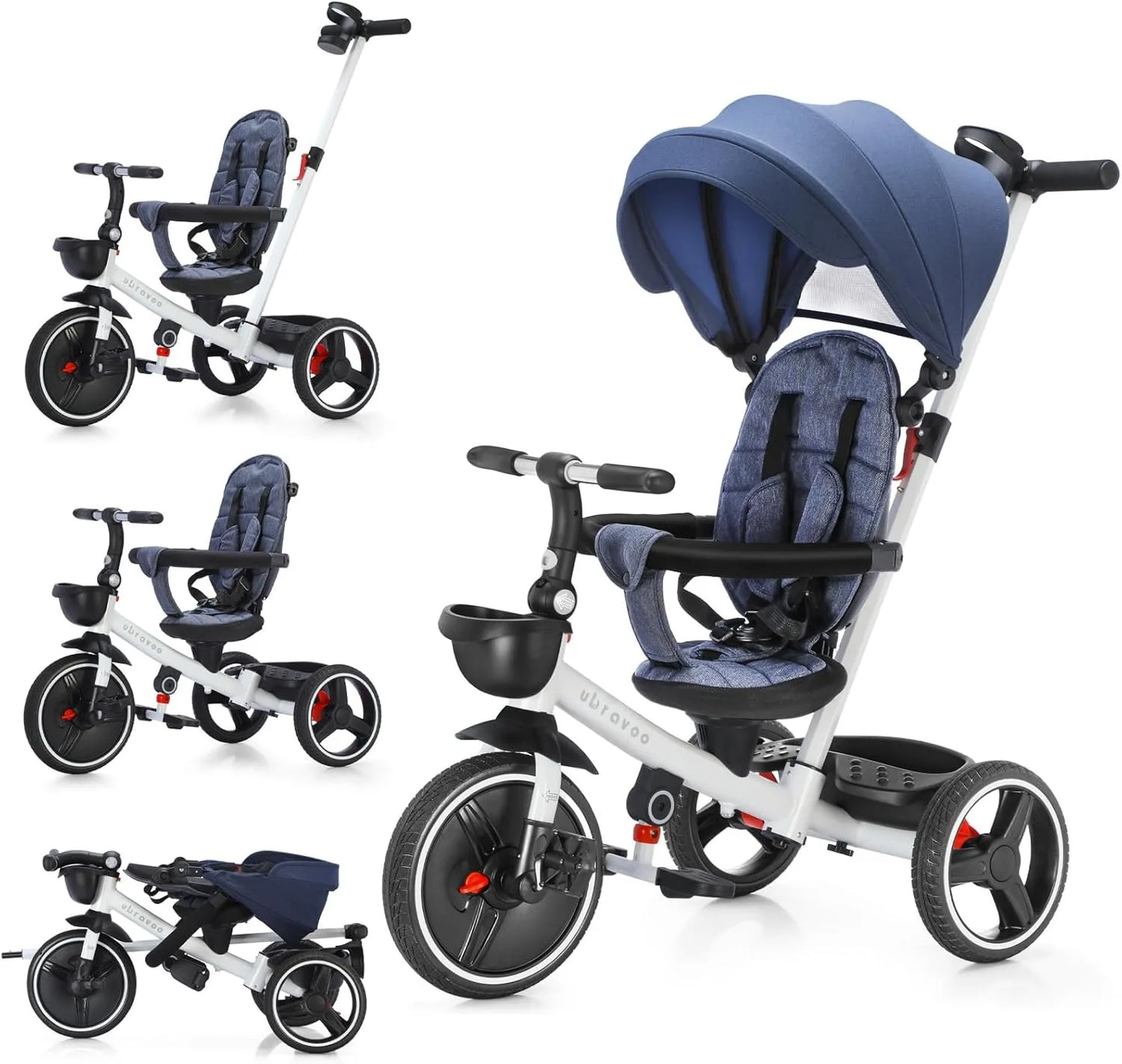 5 in1 Baby Stroller /  Tricycle /  Ride Bike /  5-in-1 /  Adjustable Canopy / Sitting & Lying Down /  Training Wheels /  Easy to Assemble and Disassemble