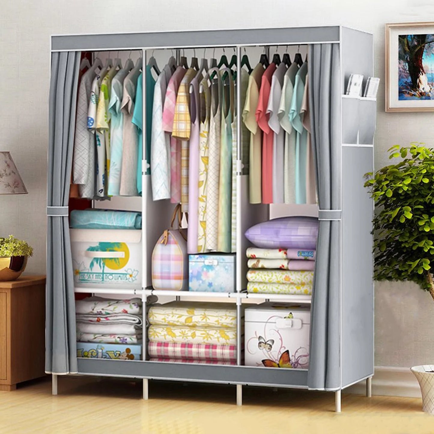 Garment Rack / Closet Wardrobe Organizer / Storage Rack / Portable Clothes, Shoes and Accessories Closet / Dustproof /  Non-woven Fabric / Quick and Easy to Assemble