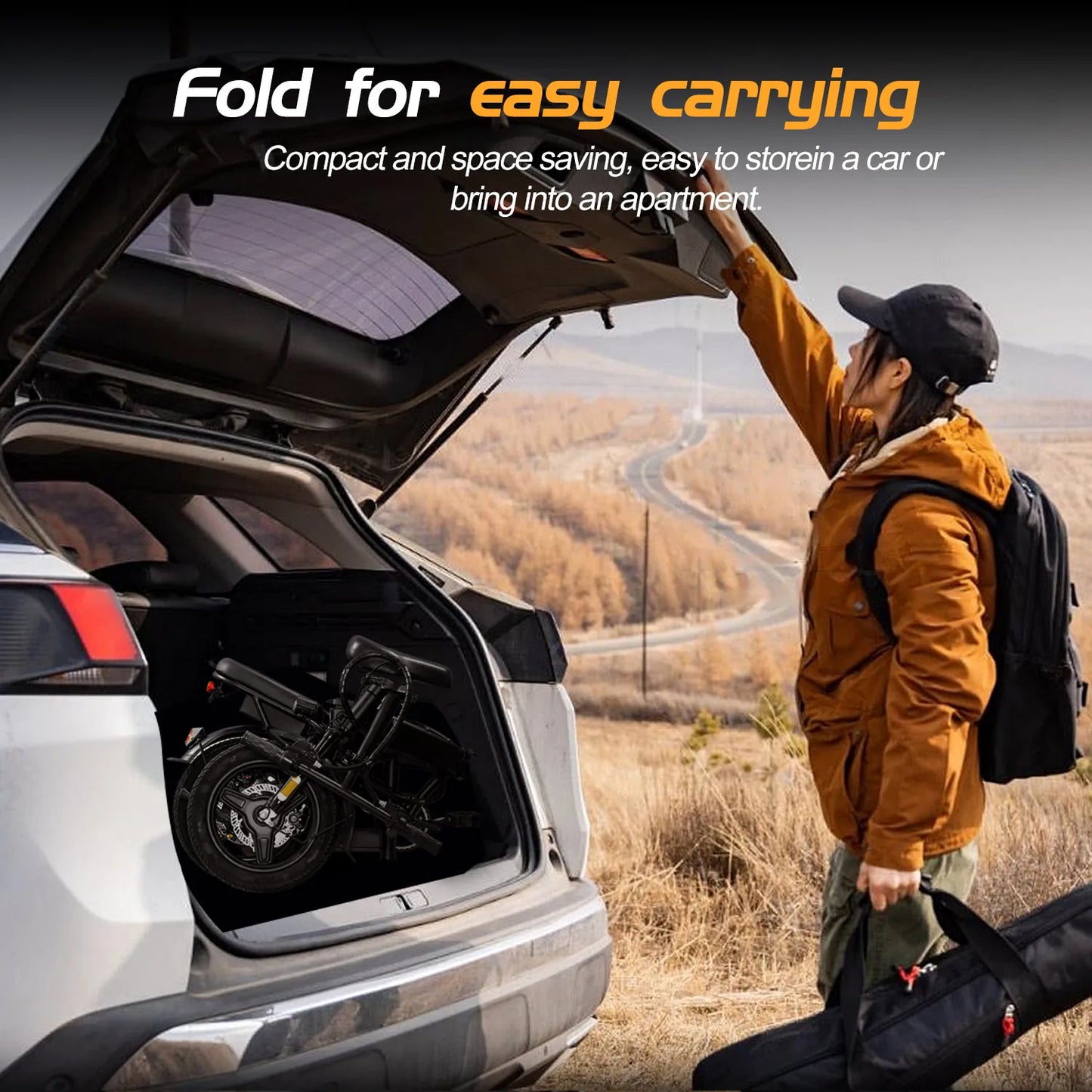 Electric Bike with Basket /  48V 400W Folding Ebike  /  4 inch Road Tire /  Carbon Steel /  Lightweight  /  Foldable  /  Adult /  Brushless