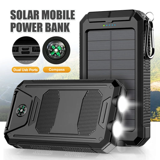 CM***10000mAh Solar Power Bank / Portable / Waterproof / Outdoor Dual 5V 1A USB Ports / Fast Charging LED Flashlight for iPhone Tablets